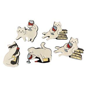 🧷Cat Enamel Pins - BUNDLE OF 4! - Cats and Wine Themed - Plus One Extra!
